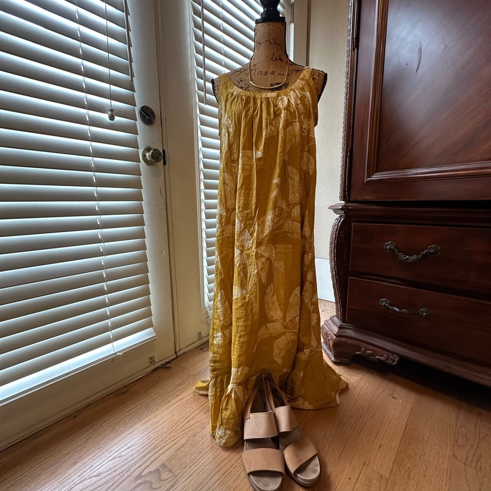 H&M Yellow Ruched Maxi Sundress